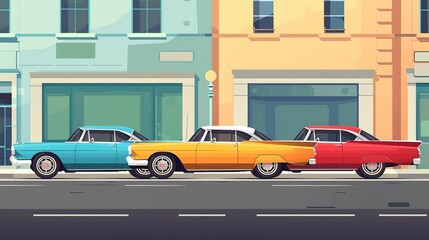 Vintage vehicles museum flat design side view theme classic cars animation Triadic Color Scheme