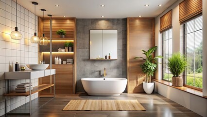 Bathroom mockup with modern fixtures and decor , bathroom, mockup, interior design, sink, toilet, shower, bathtub