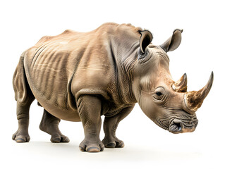 Fototapeta premium Isolated white rhinoceros, large horned mammal against white backdrop