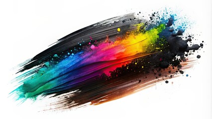 Abstract black brush stroke smudge with random splash of paint, masking shapes for manipulation, isolated on background