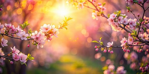 Beautiful spring photoshoot featuring blooming flowers, warm sunlight, and pastel colors, spring