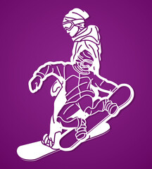 Group of Snowboarder Mix Action Snowboard Sport Player Cartoon Graphic Vector