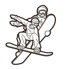 Group of Snowboarder Mix Action Snowboard Sport Player Cartoon Graphic Vector