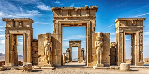 Ancient Persepolis Gate with intricate carvings and columns, ancient, Persepolis, gate, historical