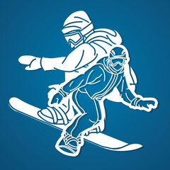 Group of Snowboarder Mix Action Snowboard Sport Player Cartoon Graphic Vector