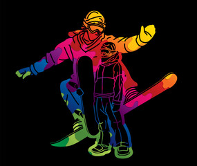 Group of Snowboarder Mix Action Snowboard Sport Player Cartoon Graphic Vector