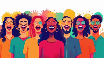 A group of people are smiling and singing together