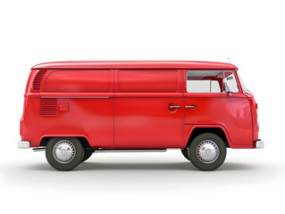 Red vintage van isolated white background, perfect for cartoon vehicle or toy model design