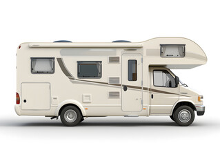 Naklejka premium Isolated white camper van for travel, vacation, and camping adventures