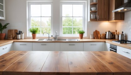 Modern Kitchen Interior with Wooden Countertop