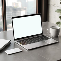 Fototapeta premium Laptop Mockup with Office Background 2