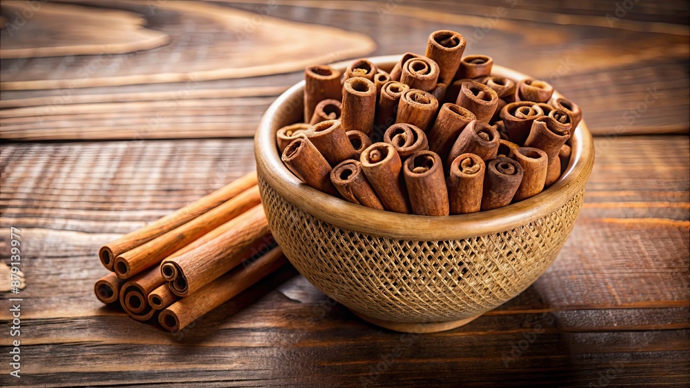 Canvas Prints Cinnamon sticks arranged in a bamboo bowl , spices, organic, aromatic, flavor, ingredient, culinary, cooking, kitchen