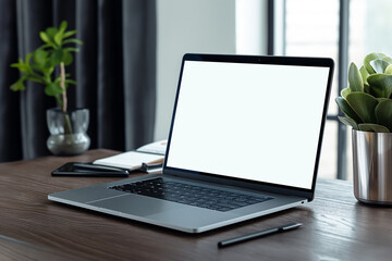 Fototapeta premium Laptop Mockup with Office Background