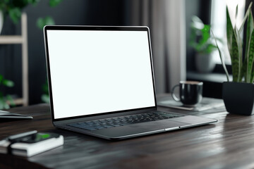 Fototapeta premium Laptop Mockup with Office Background 2