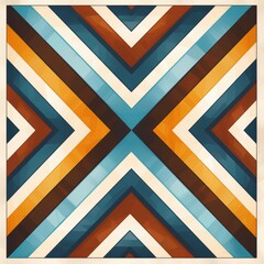 Obraz premium Vintage Geometric Pattern in Blue, Orange, and Brown