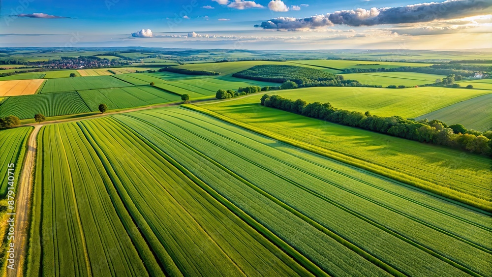 Sticker Aerial view of lush green wheat field in the countryside, showcasing agronomy, industry, and food production