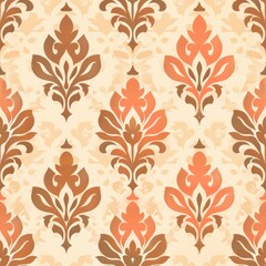 Vintage Damask Pattern in Orange and Brown