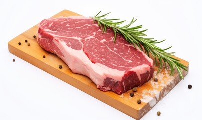 Fototapeta premium Fresh ribeye steak from marbled beef and spices on a white background