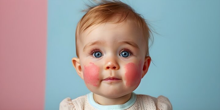 Six-Month-Old Baby Develops Red Cheek Rash from Food Allergies During Weaning. Concept Food Allergy Symptoms, Baby Health, Weaning Tips, Rash Management, Pediatrician Consult