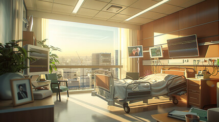 Sunlight filtered through the glass into the hospital rooms