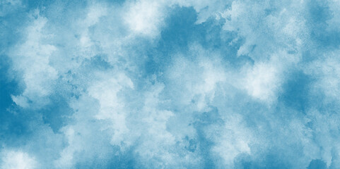 Abstract hand paint square stain watercolor background, watercolor abstract texture with white clouds and blue sky, abstract painted white clouds with pastel blue cloudy sky texture.