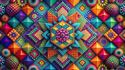 Abstract digital artwork with colorful geometric shapes and patterns, abstract, digital, artwork, geometric, shapes