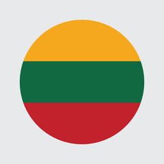 Lithuania Flag Icon – Circular Lithuanian National Flag sign symbol vector illustration, Lithuania country flag button