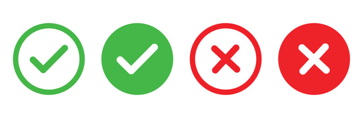 check mark cross vector icon set red green tick right wrong correct ok done approved sign symbol button 