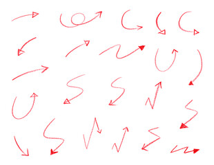 red crayons drawn arrows set. 