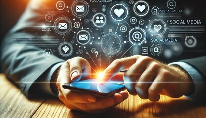 Man Using Smartphone with Social Media Icons