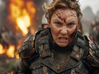 Obraz premium Intense female warrior in combat