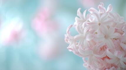 Fototapeta premium Macro shot of hyacinth bloom, soft-focus garden path backdrop, subtle shadows, symbolize sincerity, lush and aromatic composition.