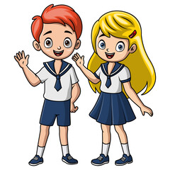 Couple cute cartoon school boy and girl