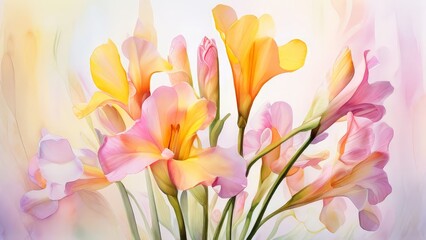 Obraz premium Delicate Pink and Yellow Flowers.