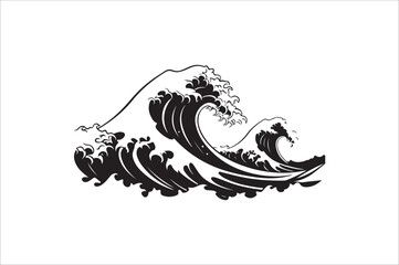 Sea wave silhouette vector on white background. Ocean graphic symbol illustration.