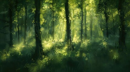 Obraz premium Softly blurred forest with sunlit trees