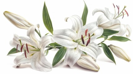 Fototapeta premium Elegant White Lilies with Delicate Red Stamens