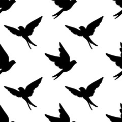 Seamless pattern of springtime birdie swallow. Spring bird. Background design. Repeating print for fabric, wrapping paper, textile