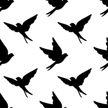Seamless pattern of springtime birdie swallow. Spring bird. Background design. Repeating print for fabric, wrapping paper, textile
