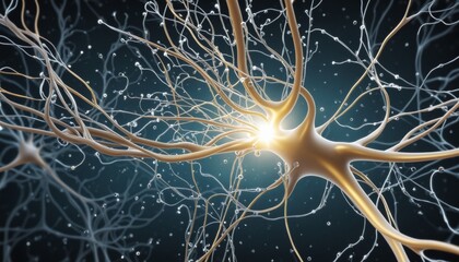 nerve cells with binary codes on technology background