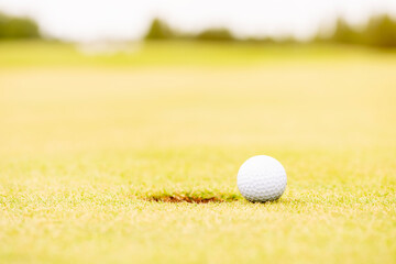 golf ball on green grass text here