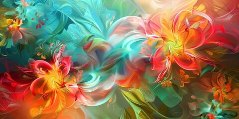 Vibrant Abstract Floral Background: Colorful and Lush Plant and Flower Display, Perfect for Mobile and Computer Wallpapers, Featuring Beautiful and Ethereal Natural Abstract Art, High-Resolution AI-Ge