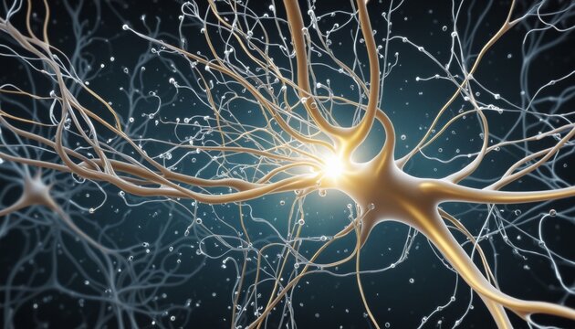 nerve cells with binary codes on technology background