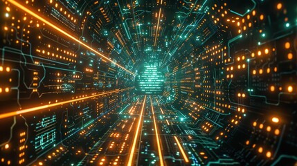 Obraz premium Abstract Digital Tunnel with Glowing Lines