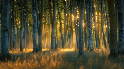 Obraz premium Softly blurred forest with sunlit trees