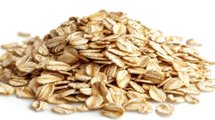 Rolled oats close up on white background