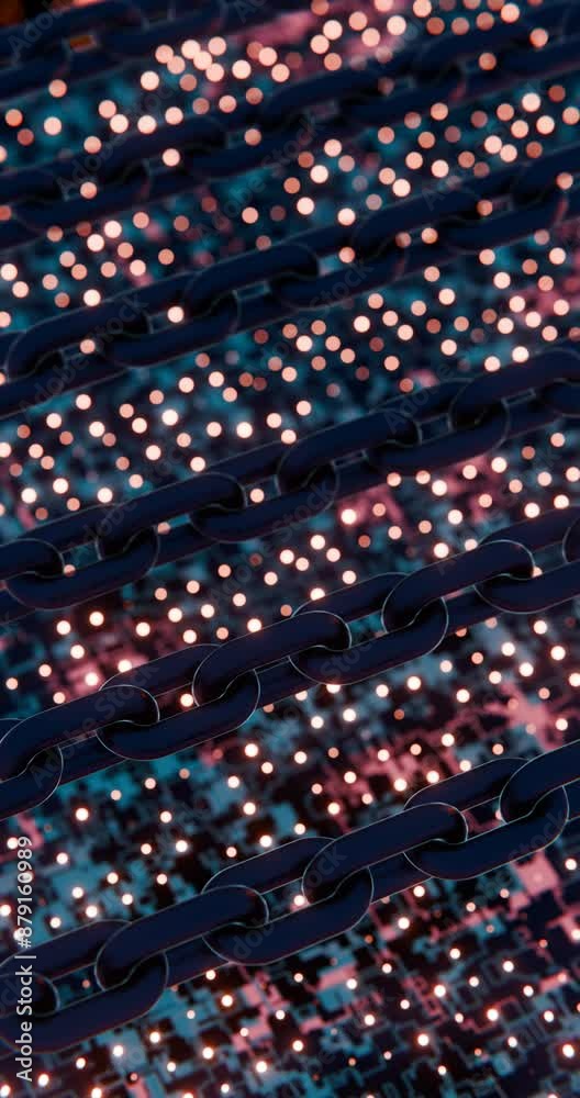 Aufkleber futuristic blockchain concept with glowing blue bokeh and chain links