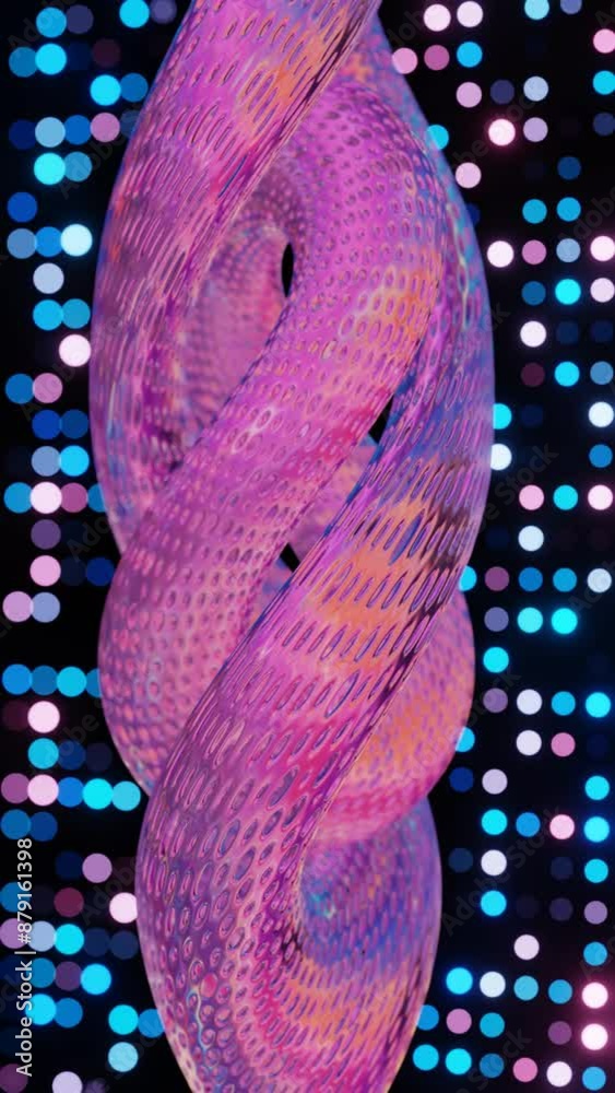 Poster Abstract 3D Structure with Pink and Purple Mesh and Neon Bokeh Background

