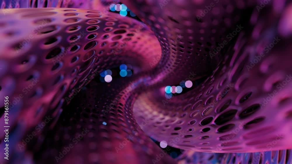 Poster abstract 3d structure with pink and purple mesh and neon bokeh background