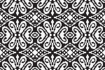 Ethnic seamless monochrome pattern vector image, Monochrome pixel background. Abstract seamless pattern with small random scattered squares, rectangles, tiny dots. Black and white minimal 